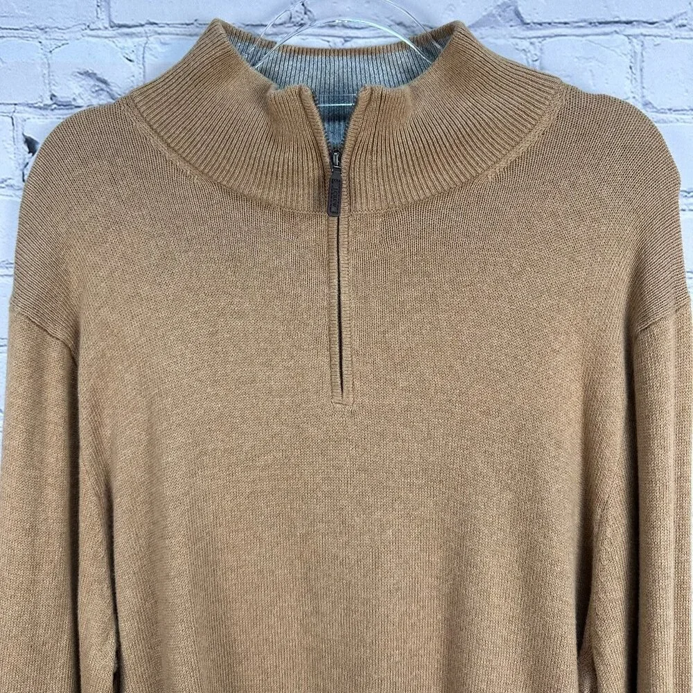 J. Crew Men's Cotton Half Zip Mock Neck Knit Pullover Sweater Top Size XXL Brown